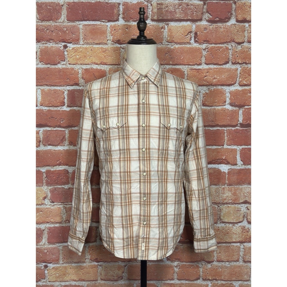 BKE Vintage 67 Long Sleeve Pearl Snap Shirt Size L Standard Light Orange Plaid